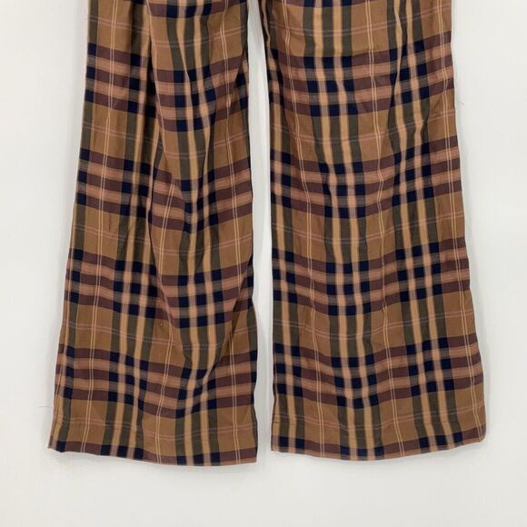 Tiny Multicolor Plaid Pleated Front Wide Leg Natural Slubs Trouser Pants Size 4 - Picture 4 of 8